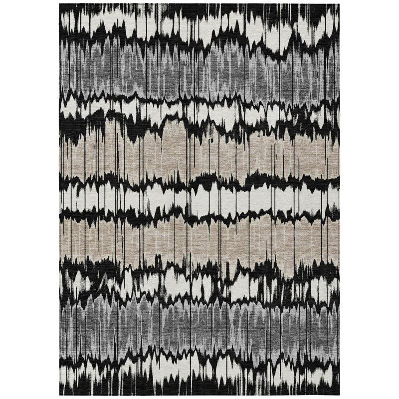 3' X 5' Black Silver And Gray Striped Washable Indoor Outdoor Area Rug