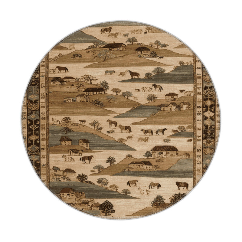 Tapis turc intérieur et extérieur brun, Rond 5 pi