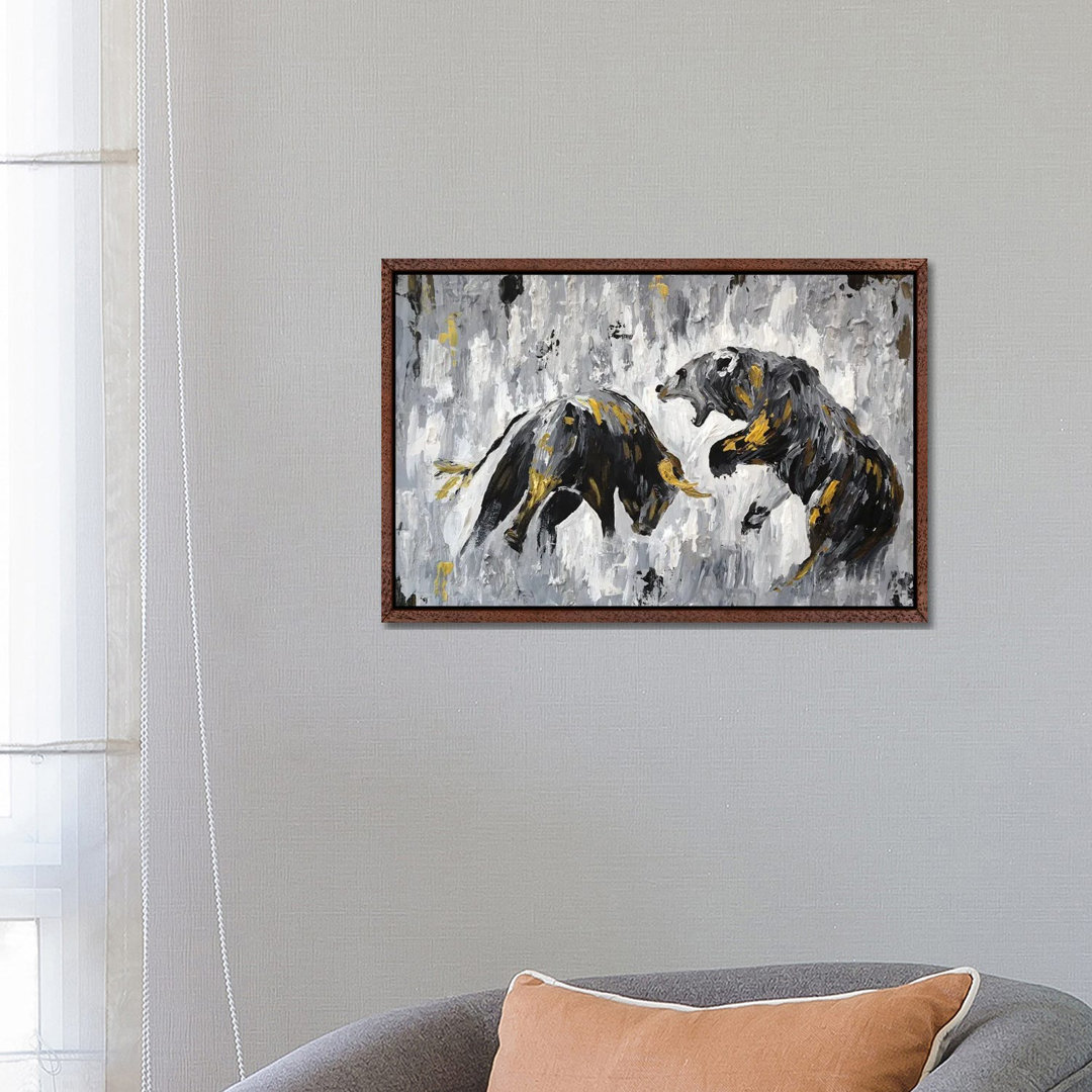 Bull Vs Bear Stock Market Close Ups I von Viola Gemälde - Galerie-umwickelte Leinwand Giclée auf Leinwand