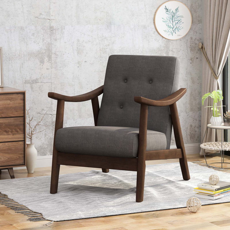 Chaise d'appoint Mid-Century moderne, fauteuil capitonné, Gris foncé