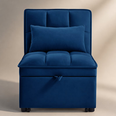 4-in-1 Multi-Function Single Sofa Bed with Storage Pockets, Tufted Pull-out Design, Adjustable Backrest, and Convertible Chaise Lounge, Navy