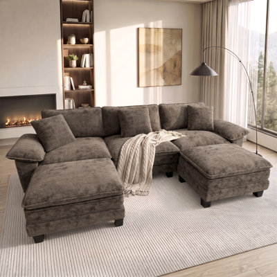 124" Modular Sectional Sofa with 2 Ottomans, Oversized U-Shaped Deep Seat Couch with Wide Removable Armrests