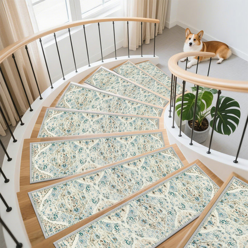 Tapis d'escalier antidérapants pour l'intérieur, Bleu / Beige