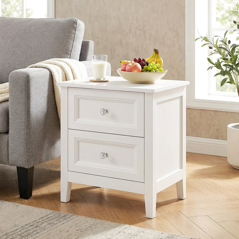 HOMCOM Modern Bedside Table with 2 Drawers Smooth Slides for Bedroom White