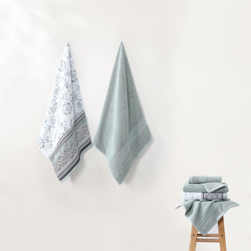 Modern Threads Ophelia 6-Piece Reversible Yarn Dyed Jacquard & Solid Towel Set – 100% Cotton, Quick Dry & Absorbent Bath, Hand & Washcloths