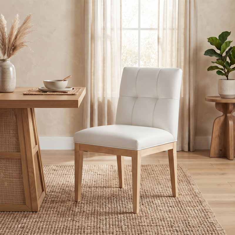 Adrian Vegan Leather Dining Side Chair, Cream Vegan Leather, Natural