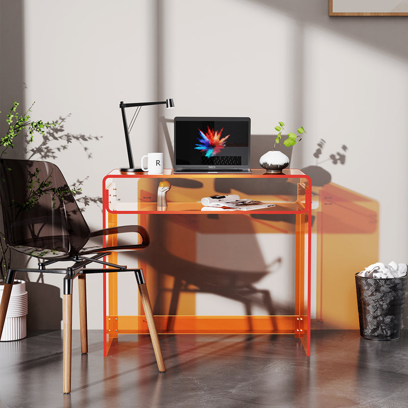 Bureau d'écriture rectangulaire l 33,5 po Diane, bureau d'appoint rectangulaire moderne en acrylique, Orange