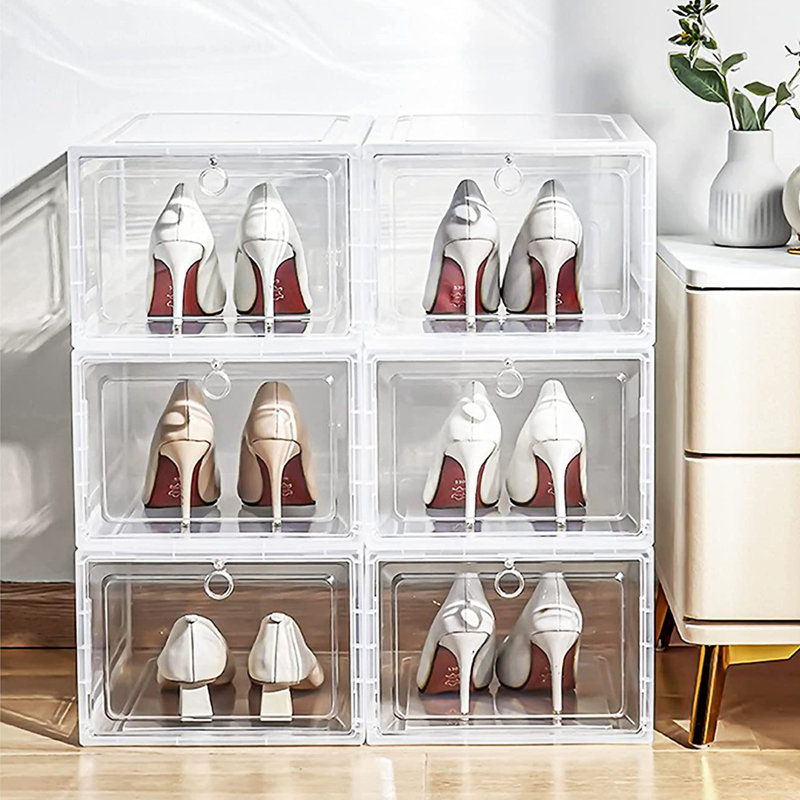 6 Pair Stackable Shoe Storage Box, Clear