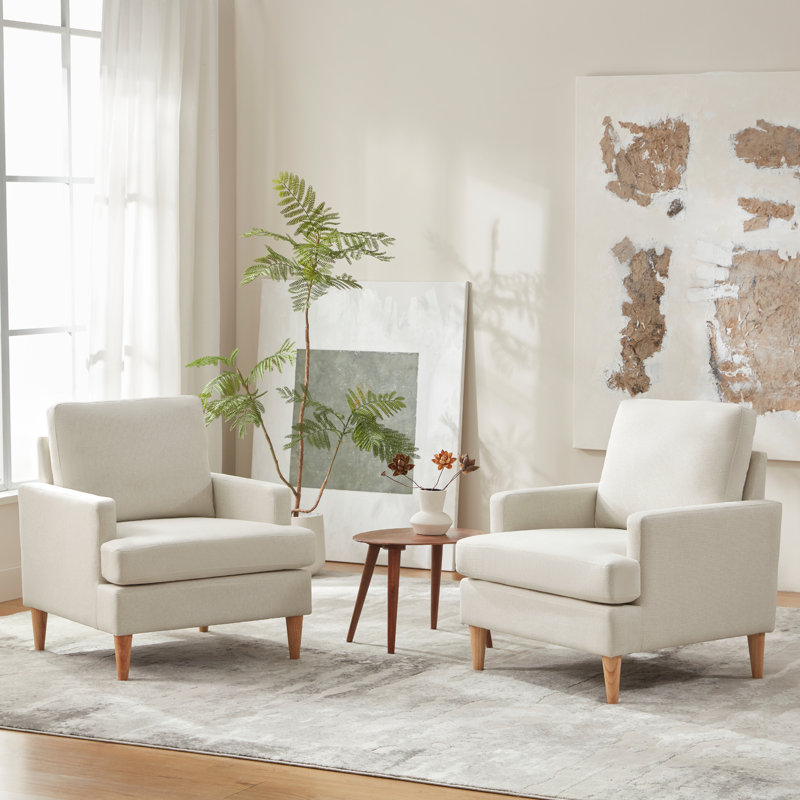 Ensemble de 2 fauteuils avec pieds en bois massif, Beige