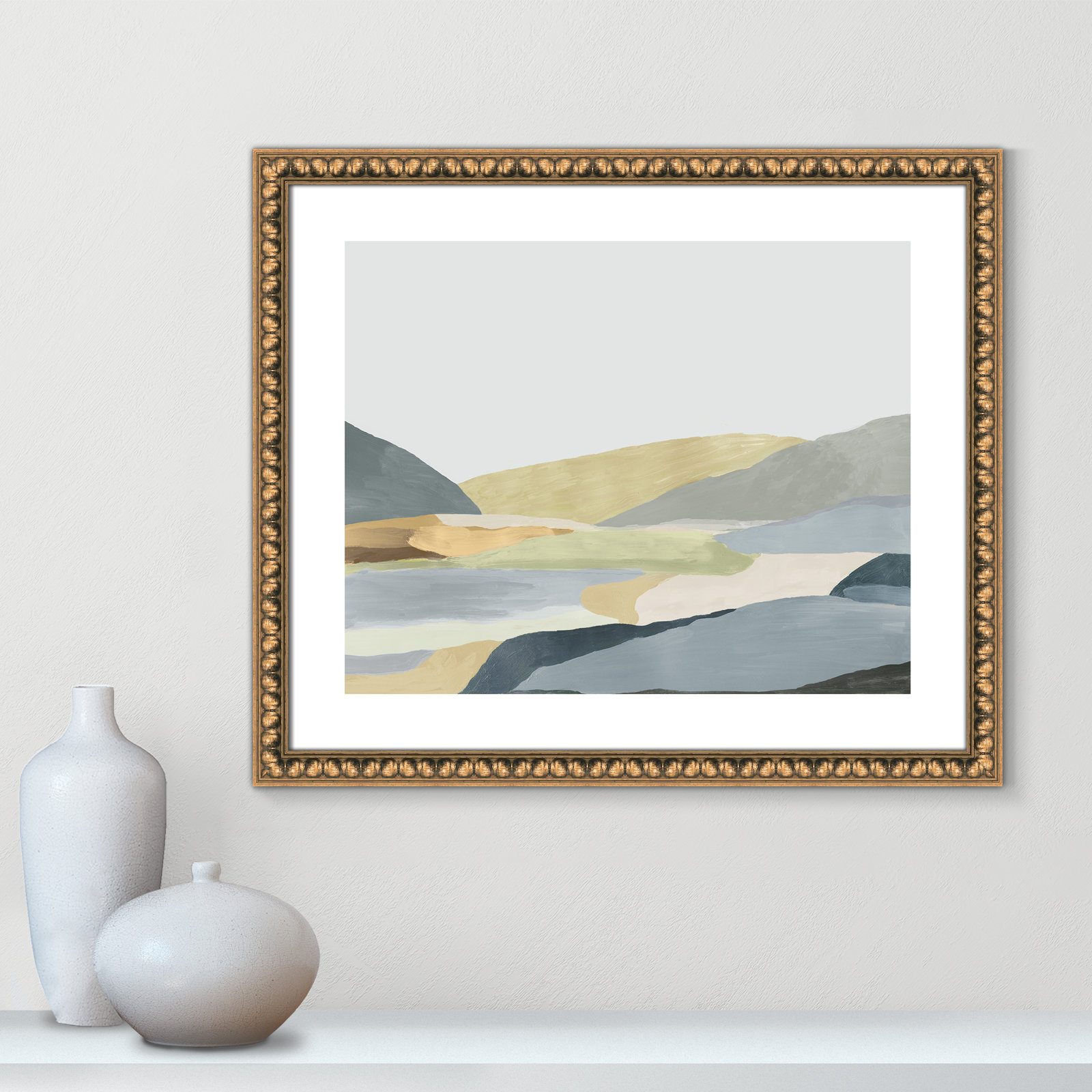 'Warm Hills II' - Picture Frame Painting Print on Paper, Gold Bead Framed Paper, 22.5" H x 26.5" W x 1.13" D