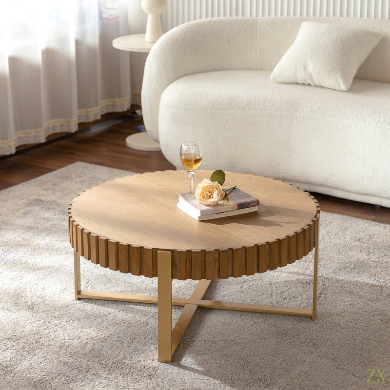 Table basse ronde à deux plis, fabriquée à la main, en relief, à piédestal, en bois, en forme d'olive, pour le salon