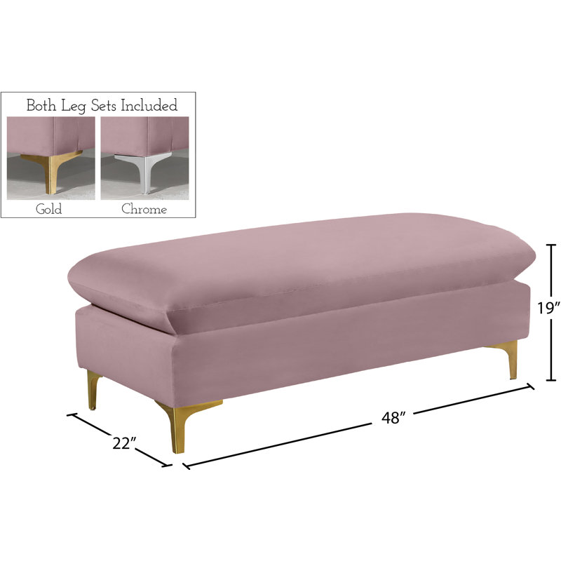 Naomi 48" Wide Velvet Rectangle Standard Ottoman, Pink Velvet