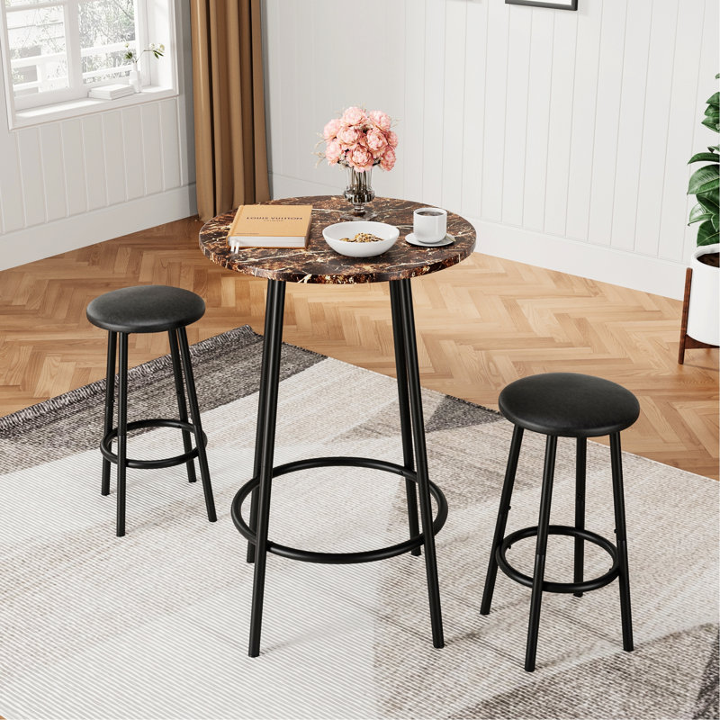Ensemble de tables de bar 3 pièces élégantes avec tabourets de bar confortables, idéales pour les petits espaces et les espaces multiples, une table avec deux chaises pour la salle à manger