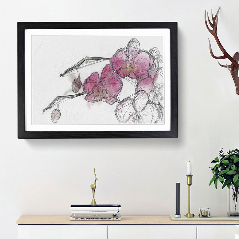 Hot Pink Orchids in Abstract - Picture Frame Graphic Art Print, Black Framed, 36cm H x 48cm W x 2cm D