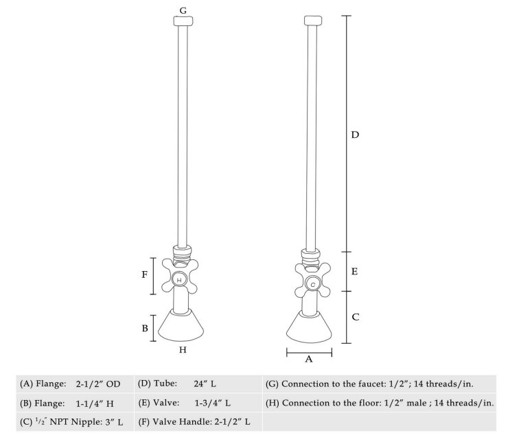 Straight Supply Lines with Cross Handle Supply Stops