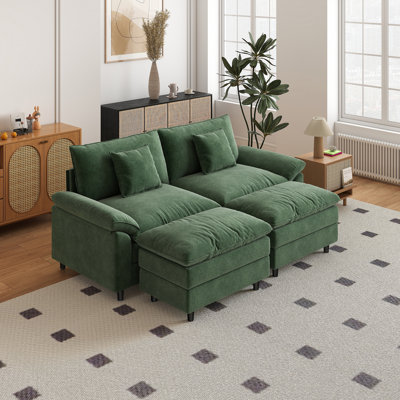 Canapé double en chenille avec deux repose-pieds