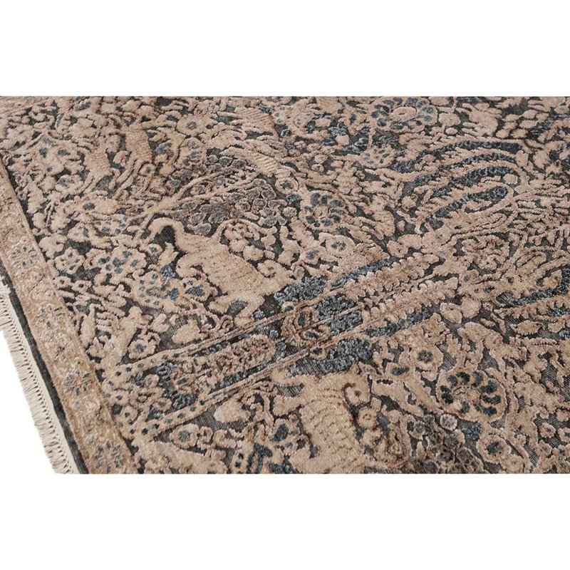 Tapis gris foncé / chameau noué à la main de haute qualité