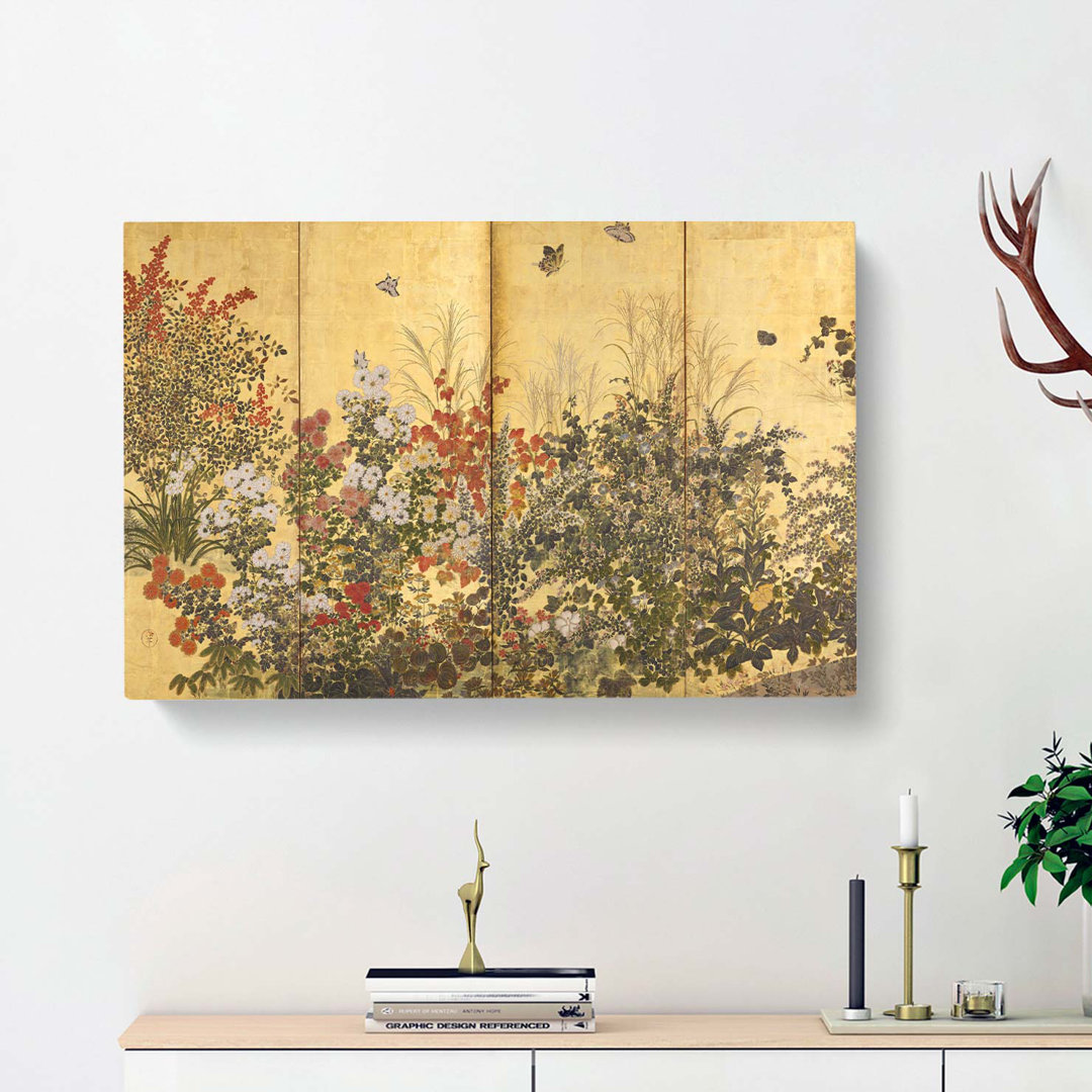 Butterflies and the Flowers by Tawaraya Sotatsu - Wrapped Canvas