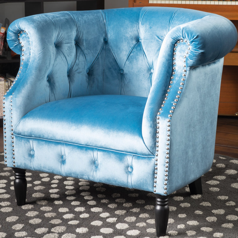 Valli Upholstered Barrel Chair, Aqua Velvet
