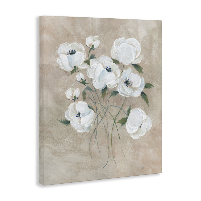  Fleurs sur toile beige neutre par Nan, H 20 po x l 16 po