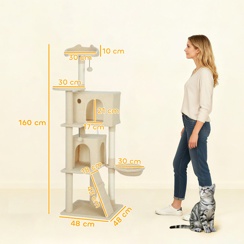 Cat Tree, 160cm H x 48cm W x 48cm D, Beige
