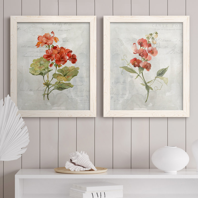 Lin, géranium, ensemble de reproductions d'art sur toile, H 43,5 po x l 31,5 po x P 1 po, Cadre blanc