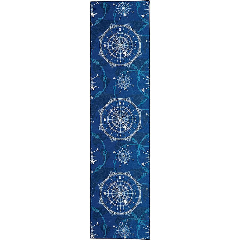 Migliore Machine Washable Blue and Ivory Area Rug, Runner 2' x 8'
