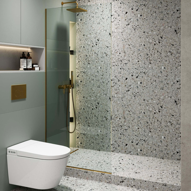 30'' W X 74.25'' H Framed Fixed Glass Panel, Satin Brass