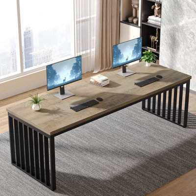 78.74 Inches Double Computer Desk For 2 Person – Extra Long Industrial Workstation With Heavy Duty Metal Frame, Large Dual Study Table For Home Office, Gray And Black Finish