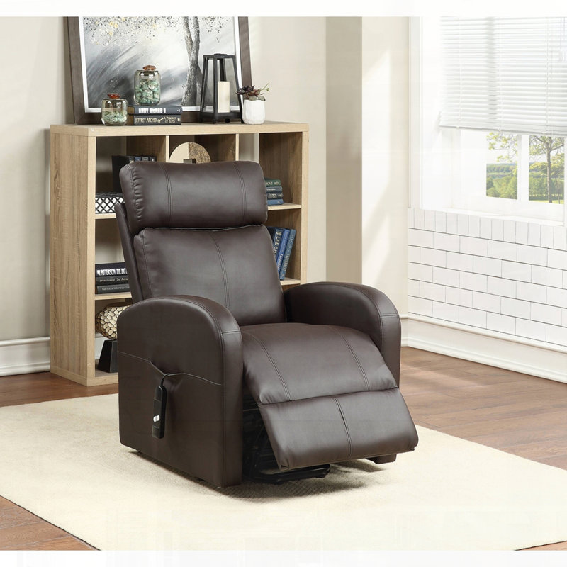 Fauteuil inclinable électrique en cuir synthétique, Marron foncé