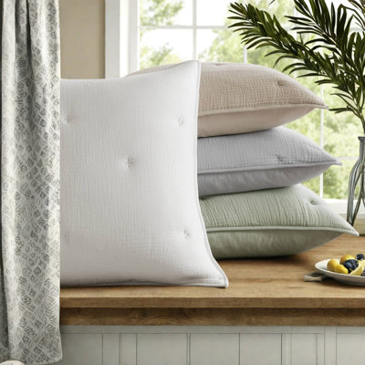 Premium Cotton Euro Sham Bedding Set, Taupe, Modern Crinkled Design