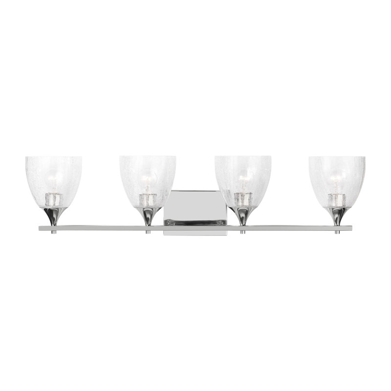 Applique murale de salle de bain 4 lumières Toffino au fini chrome avec abat-jour en verre transparent craquelé