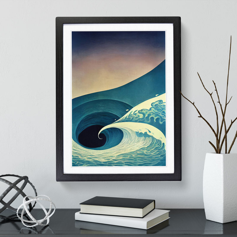 Heart Of The Ocean Wave Abstract - Single Picture Frame Print, Black, 64cm H x 46cm W x 2cm D