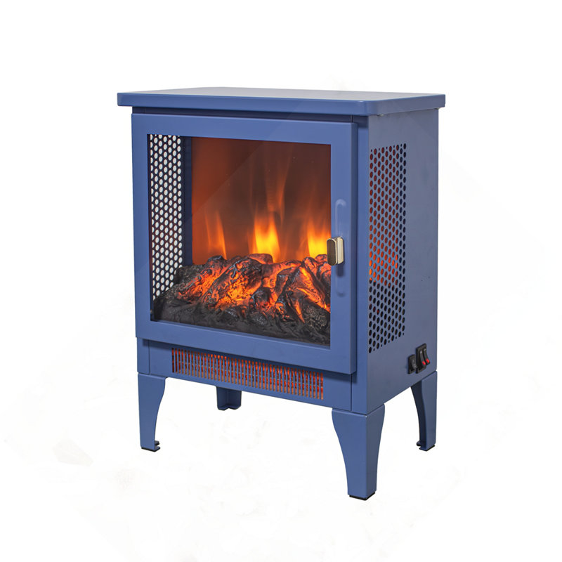 17" Freestanding Electric Fireplace, Aqua Blue