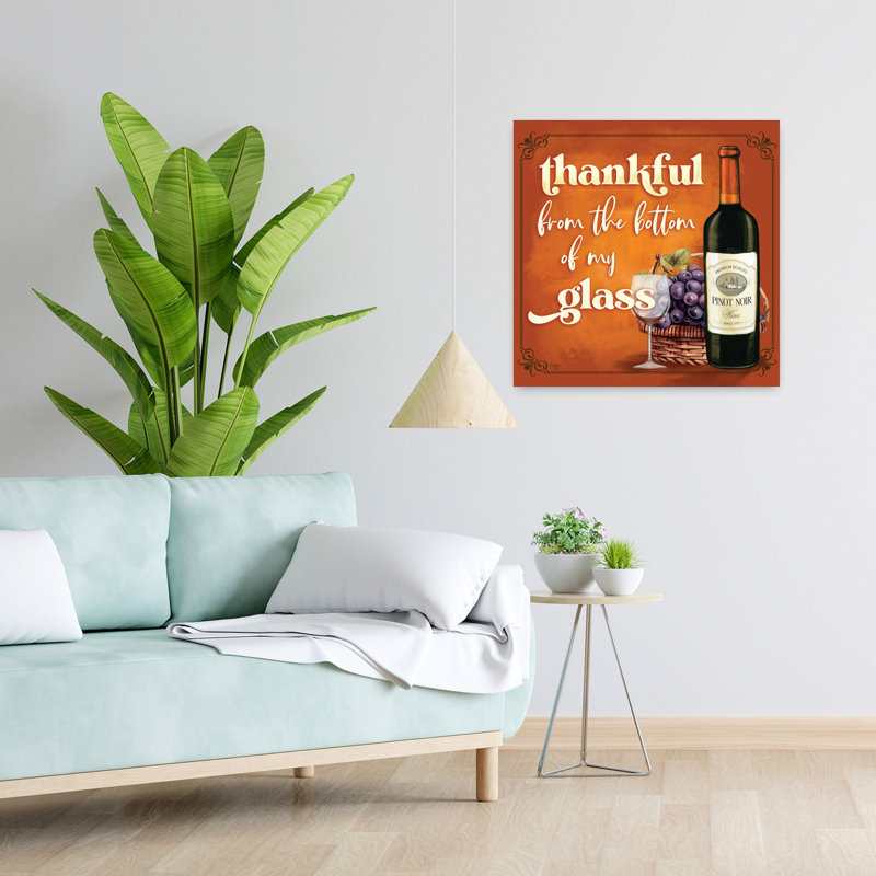 Art contemporain d'automne «Thanksful From The Bottom Of My Glass», H 24 po x l 24 po