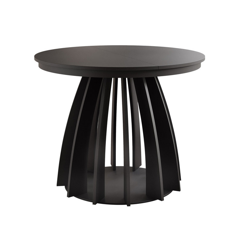 Extendable Round Dining Table, Black, Black