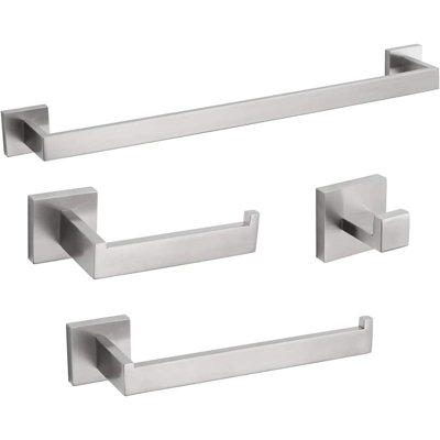 Ensemble de quincaillerie de salle de bain moderne en acier inoxydable 4 pièces avec barre à serviettes, support, porte-papier hygiénique (16 pouces)