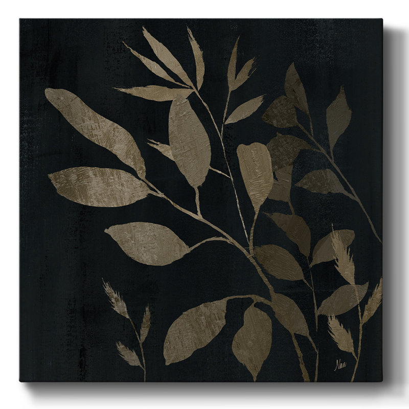 Noir et feuilles naturelles II sur toile, H 40 po x l 40 po x P 1,5 po