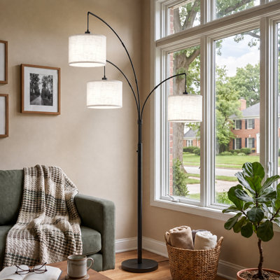 Dimmable Floor Lamp - 3 Lights Arc Floor Lamps for Living Room, 1000LM Modern Tall Standing Lamp With White Shades & Heavy Base, Mid Century Tree Floor Lamp for Bedroom Office, 3 LED Bulbs Included