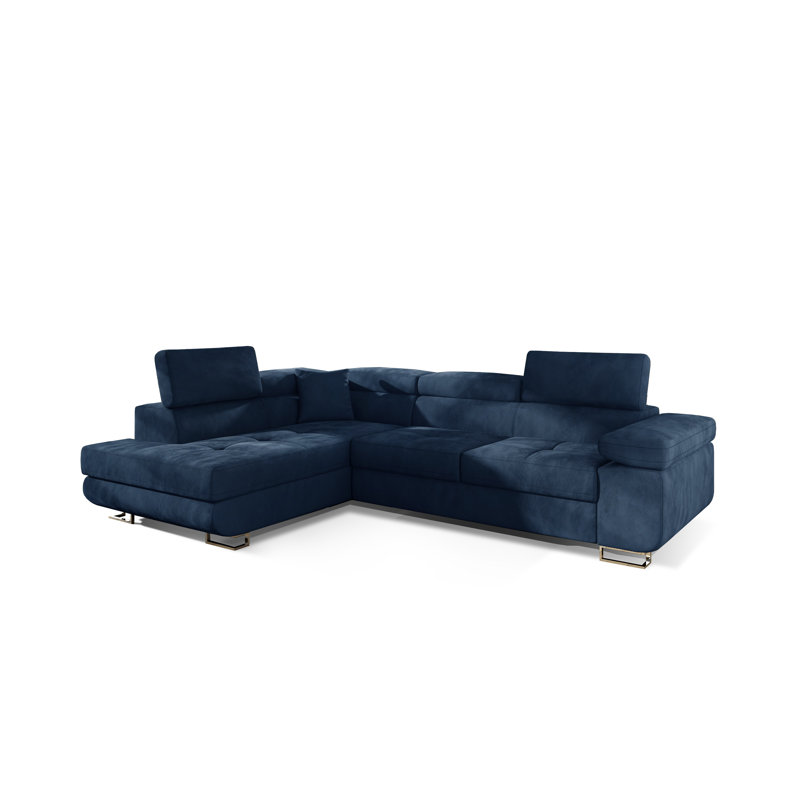 Leffel 3 Seater Velvet Sofa Bed, Blue, Left Hand Facing