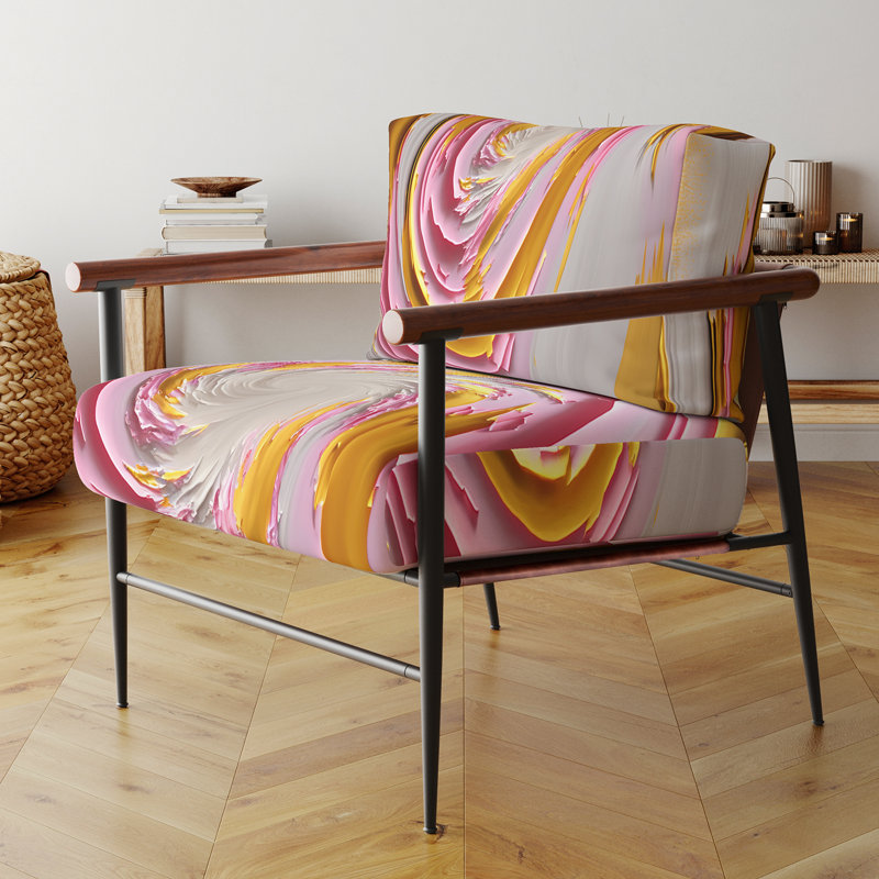 Chaise d'appoint rembourrée avec accoudoirs modernes et motif en spirale rose, Noir, noir, noir, noir