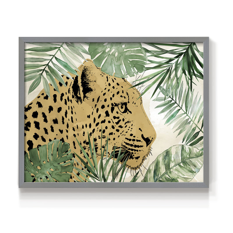 Palm Leopard I - impression encadrée - réarmable, H 8 po x l 10 po, Gris