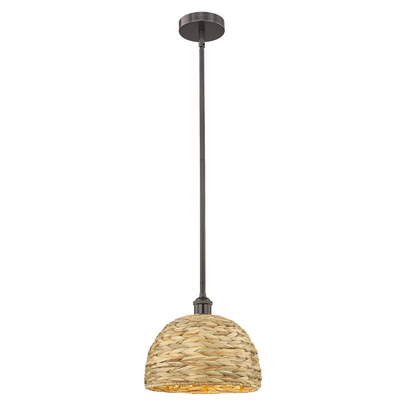 Edison - Rotin tissé - Mini-luminaire suspendu avec tige 12 po 1 lumière, H 10,25 po x l 12 po x P 12 po