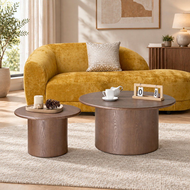 Ensemble de 2 tables basses gigognes rondes en MDF pour salon