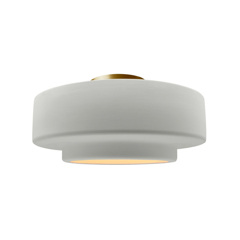 Plafonnier semi-encastré en céramique Dottie, Blanc mat, H 7,25 po x l 14,5 po x P 14,5 po, Laiton brossé