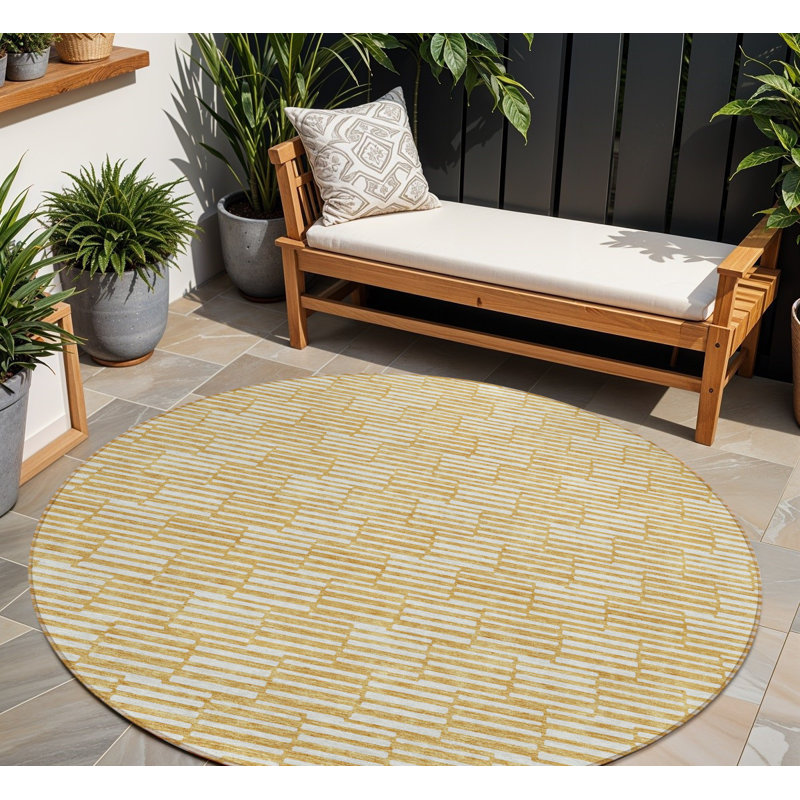 Tapis d'intérieur rond lavable géométrique doré 8 pi HomeRoots