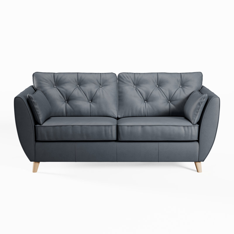 Marylin Leather 3 Seater Sofa, Navy, Light Wood