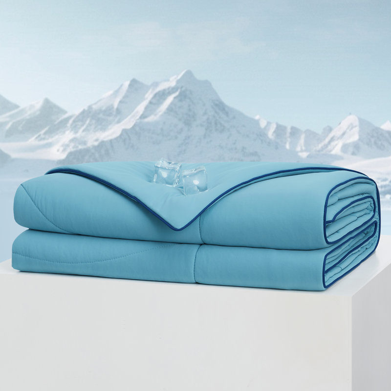 Soft Double Sided Bed Cooling Comforter for Hot Sleepers Night Sweats, Q-Max > 0.45, Queen, Blue