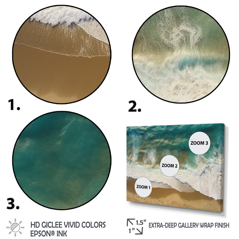 Vue aérienne des vagues tranquilles 4 - plage, art mural, Cadre flottant noir, H 16 po x l 32 po x P 1 po