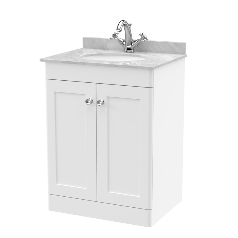 Classique 600mm Single Bathroom Vanity with Vanity Top, Satin White, Gray